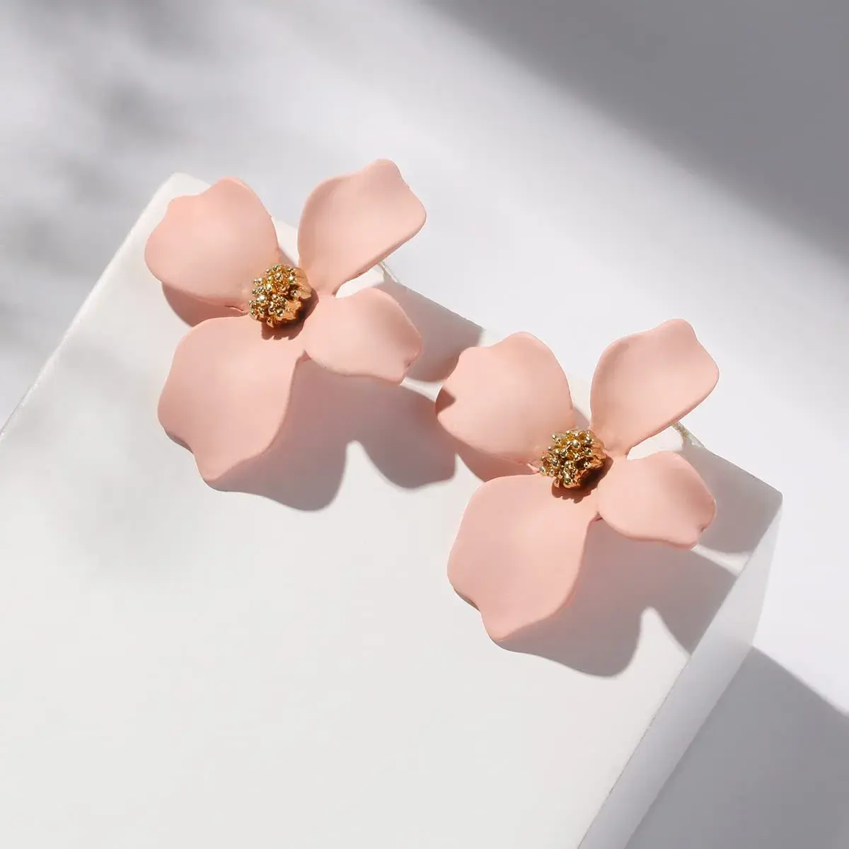 Artilady Pink Flower Boho Stud Earrings for Women | Acrylic Resin & Brass, Lightweight & Hypoallergenic - view 3