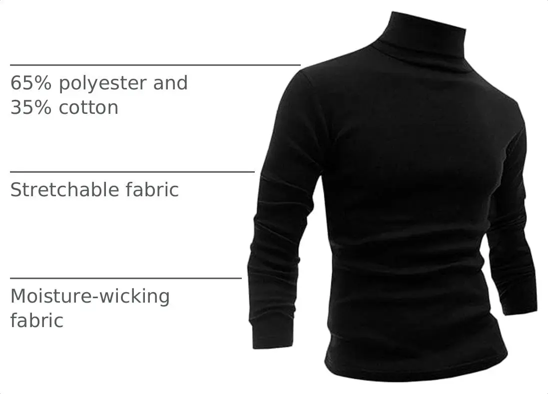 LONGBIDA Men's Slim Fit Basic Long Sleeve Pullover Top Turtleneck (Black, S) | Slim Fit Casual Sweater - view 4