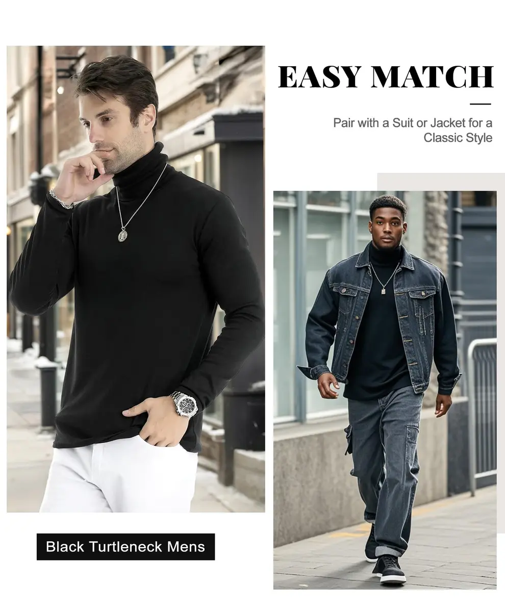 LONGBIDA Men's Slim Fit Basic Long Sleeve Pullover Top Turtleneck (Black, S) | Slim Fit Casual Sweater - view 5