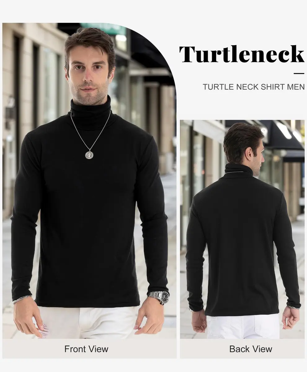 LONGBIDA Men's Slim Fit Basic Long Sleeve Pullover Top Turtleneck (Black, S) | Slim Fit Casual Sweater - view 6