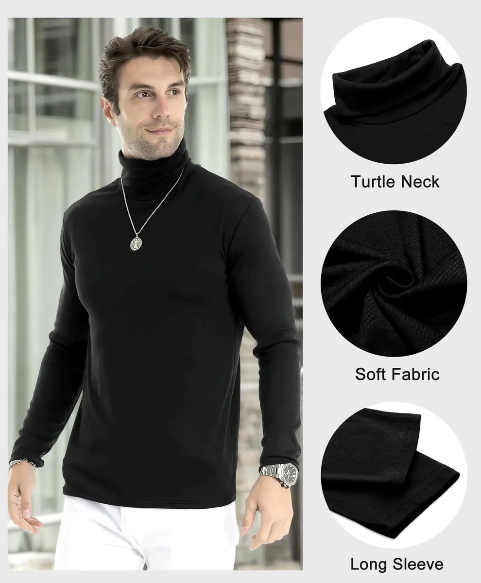 LONGBIDA Men's Slim Fit Basic Long Sleeve Pullover Top Turtleneck (Black, S) | Slim Fit Casual Sweater - view 7