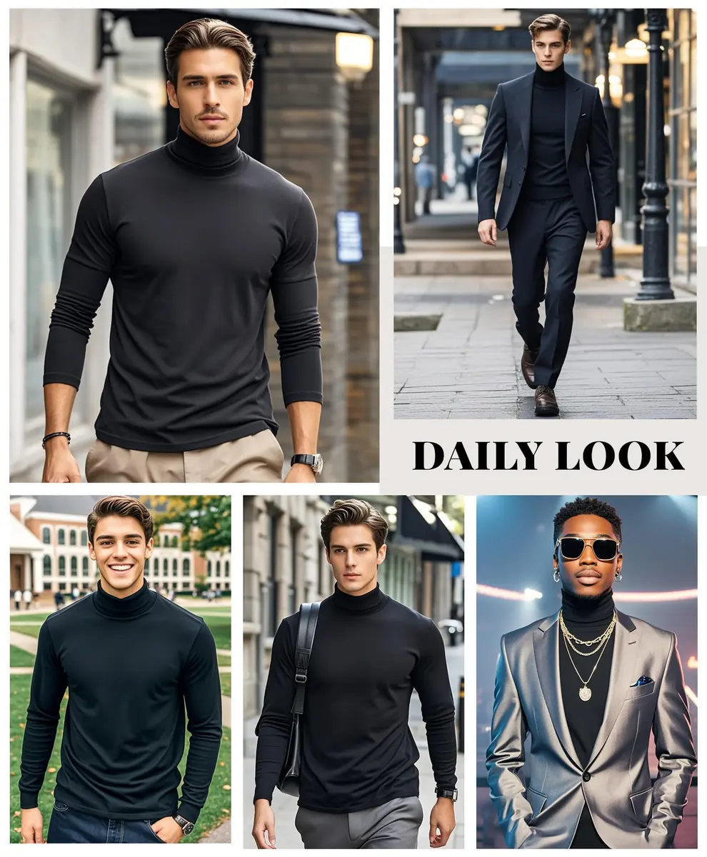 LONGBIDA Men's Slim Fit Basic Long Sleeve Pullover Top Turtleneck (Black, S) | Slim Fit Casual Sweater - view 3