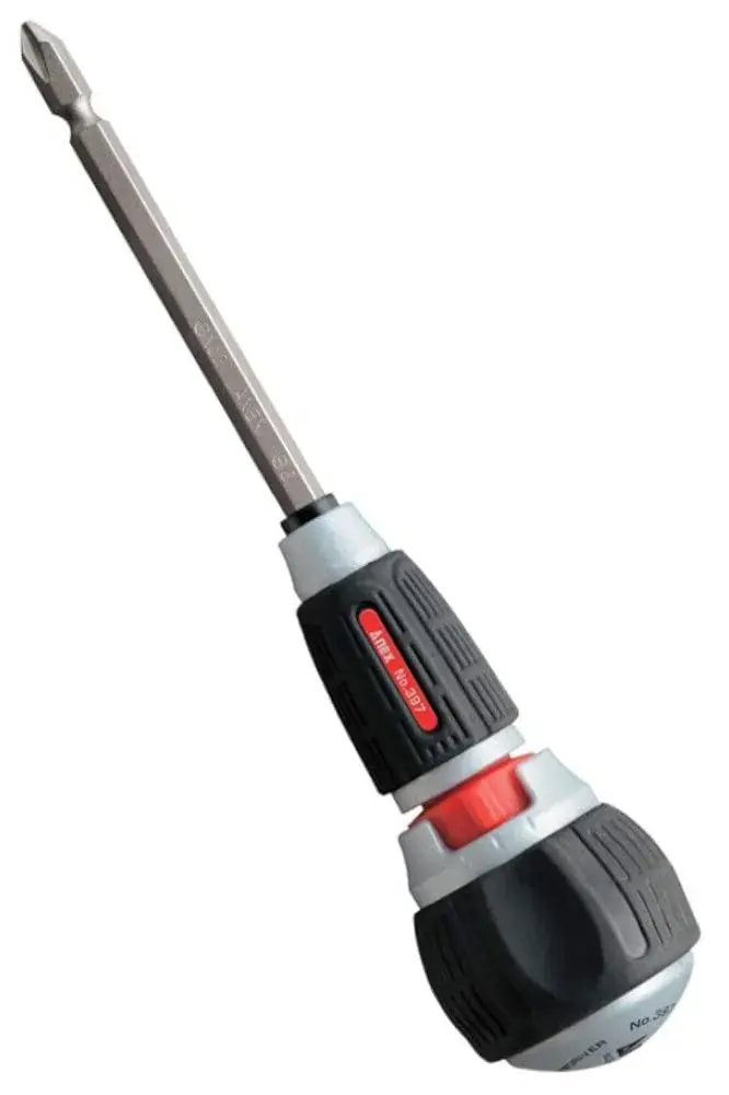 Anex 72-Gear Ratcheting Screwdriver with Ball Handle & Magnetic Bit Set 135mm (5.3") | Heavy Duty Japanese Tool - main product image