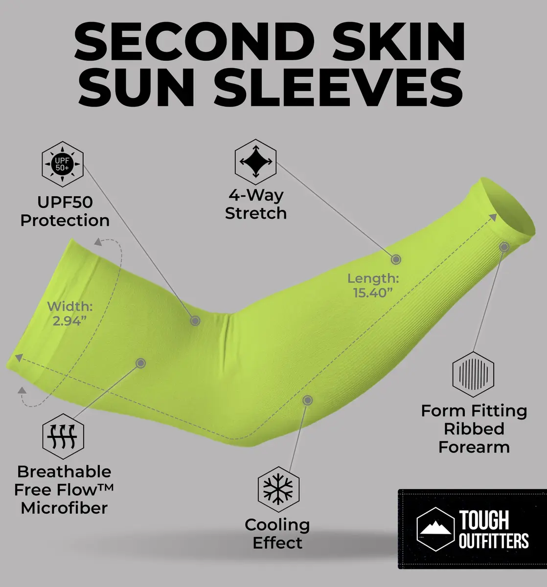 Tough Outdoors UV Arm Sleeves for Men & Women - Sun Protection Cooling Compression (2-Pack, Yellow) - view 5