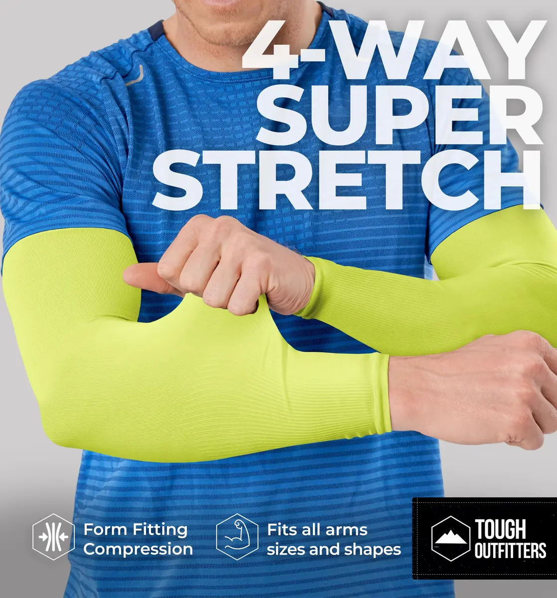 Tough Outdoors UV Arm Sleeves for Men & Women - Sun Protection Cooling Compression (2-Pack, Yellow) - view 4
