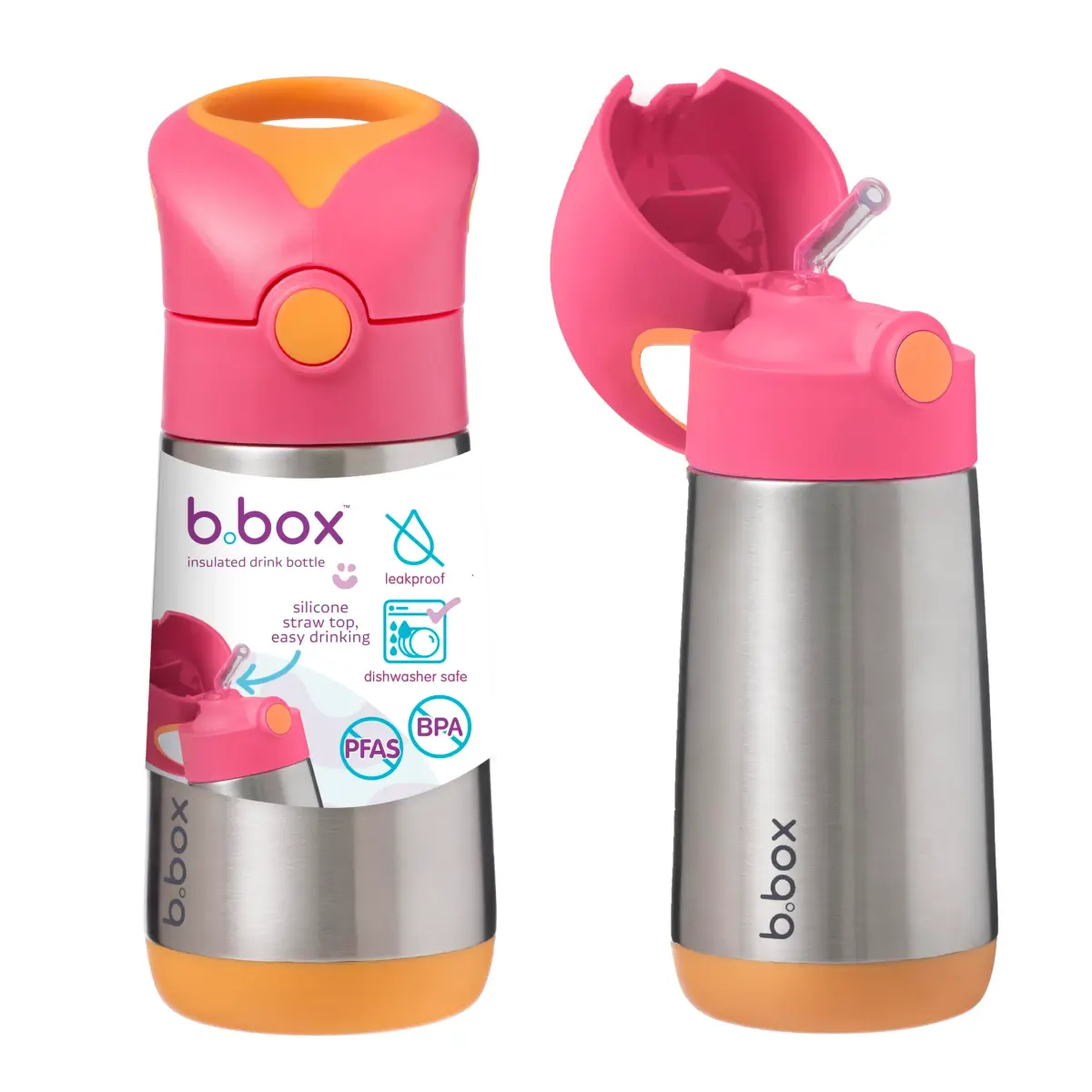 b.box Insulated Water Bottle for Kids, 350ml (12 oz) Toddler Water Bottle with Straw | Keeps Drinks Cold for 8 Hours - main product image