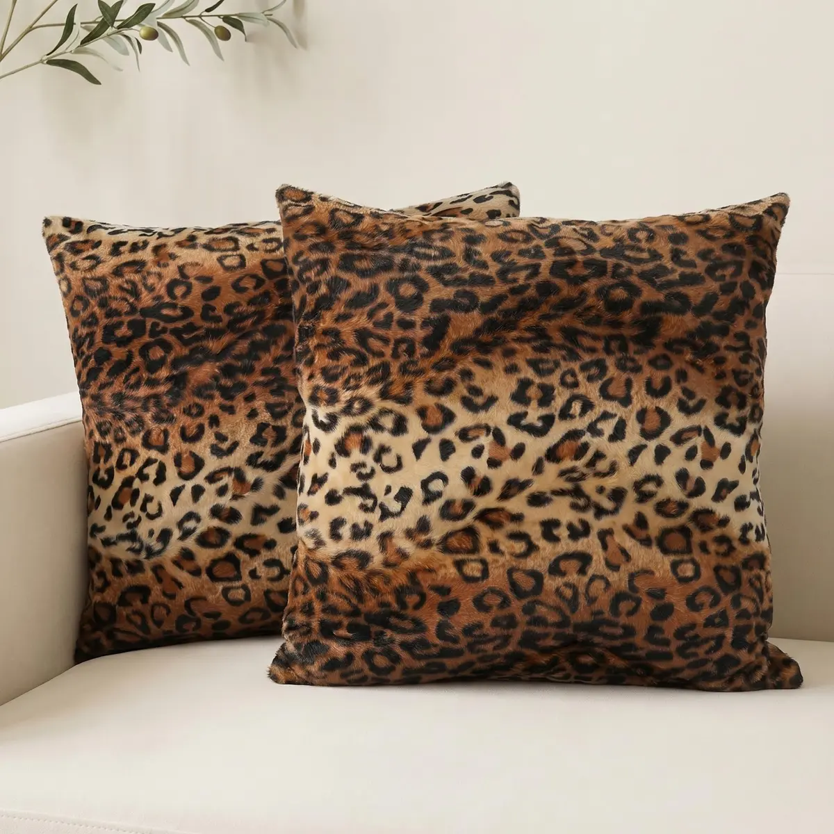 CARRIE HOME Leopard Print Pillow Covers 18x18 | Soft Plush Cheetah Decor, Set of 2 - main product image