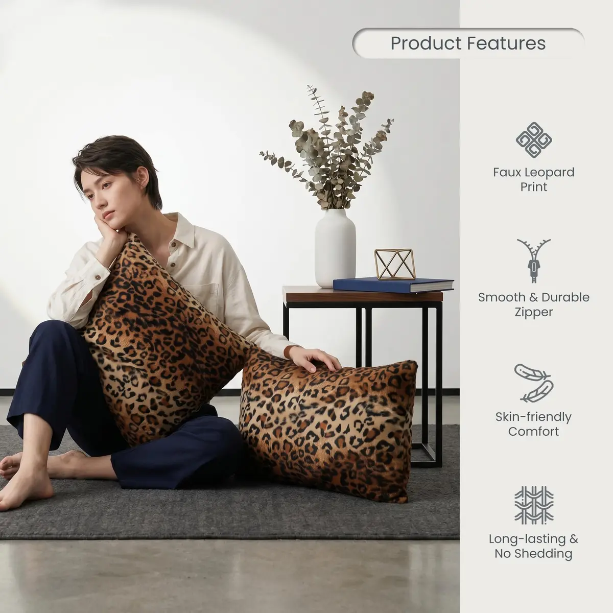 CARRIE HOME Leopard Print Pillow Covers 18x18 | Soft Plush Cheetah Decor, Set of 2 - view 5