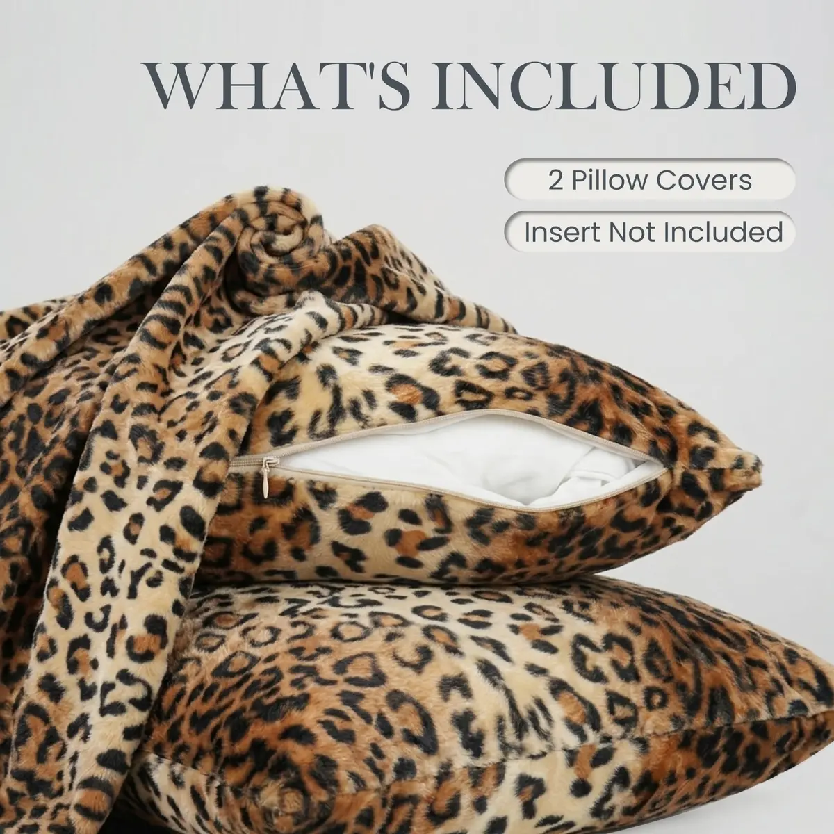 CARRIE HOME Leopard Print Pillow Covers 18x18 | Soft Plush Cheetah Decor, Set of 2 - view 6