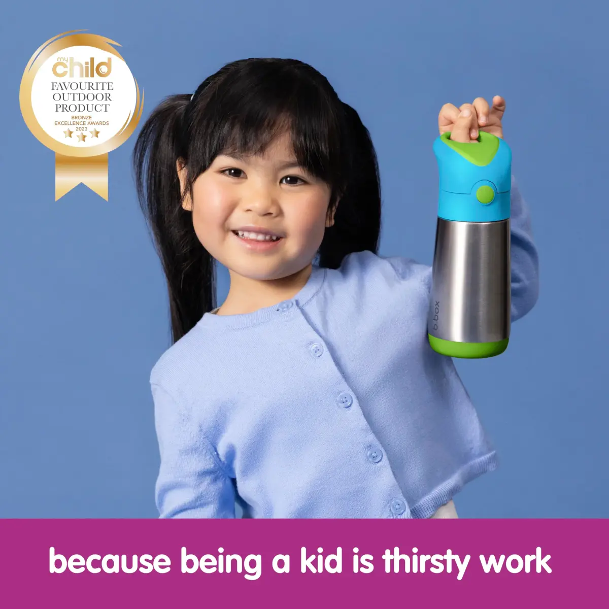 b.box Insulated Water Bottle for Kids, 350ml (12 oz) Ocean Breeze | Keeps Drinks Cold 8 Hrs, Warm 6 Hrs - view 6