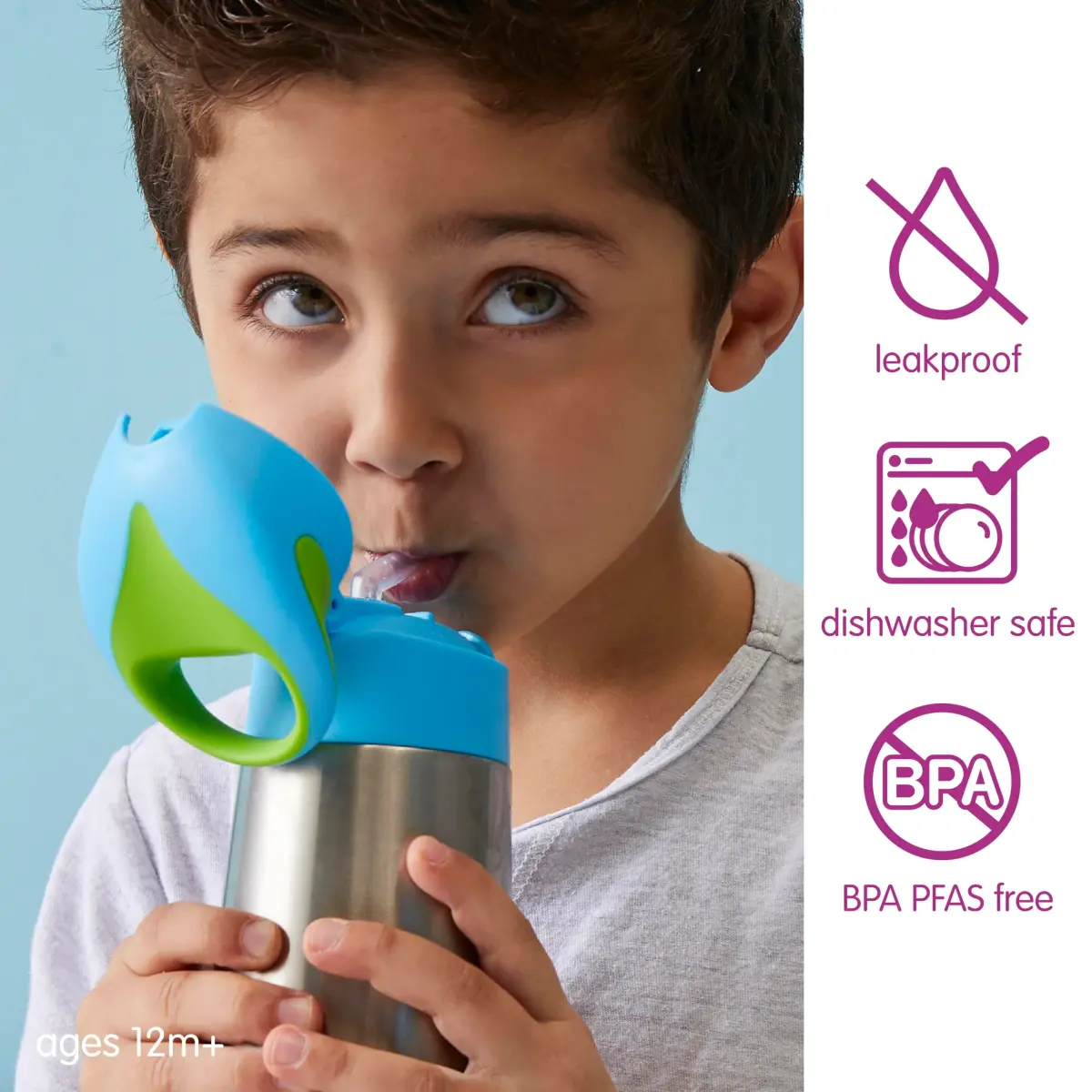 b.box Insulated Water Bottle for Kids, 350ml (12 oz) Ocean Breeze | Keeps Drinks Cold 8 Hrs, Warm 6 Hrs - view 2