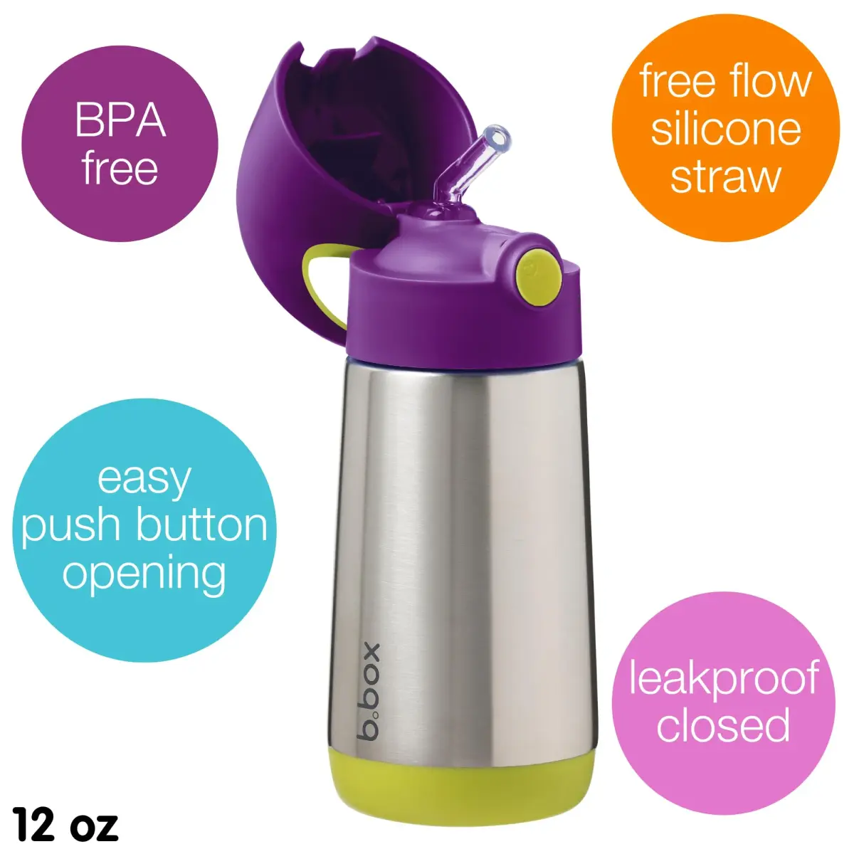 b.box Insulated Water Bottle for Kids, 355ml (12 oz) Passion Splash | Keeps Drinks Cold Up to 8 Hours - view 3