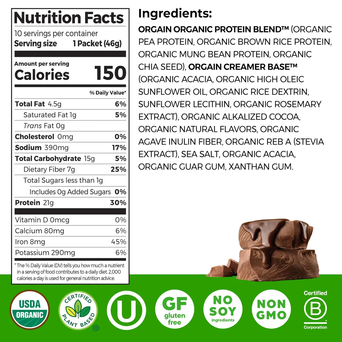 Orgain Organic Vegan 21g Protein Powder, Chocolate Fudge, 10 Travel Packs | Plant-Based, USDA Organic, 21g Protein - view 2