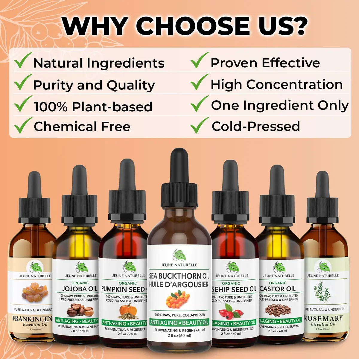 Jeune Naturelle Sea Buckthorn Oil 2 Fl Oz | Organic, Pure, Cold Pressed, Unrefined, Non-Comedogenic - view 6