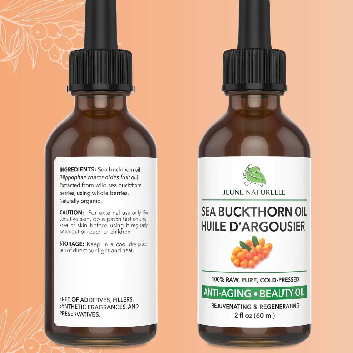 Jeune Naturelle Sea Buckthorn Oil 2 Fl Oz | Organic, Pure, Cold Pressed, Unrefined, Non-Comedogenic - view 3