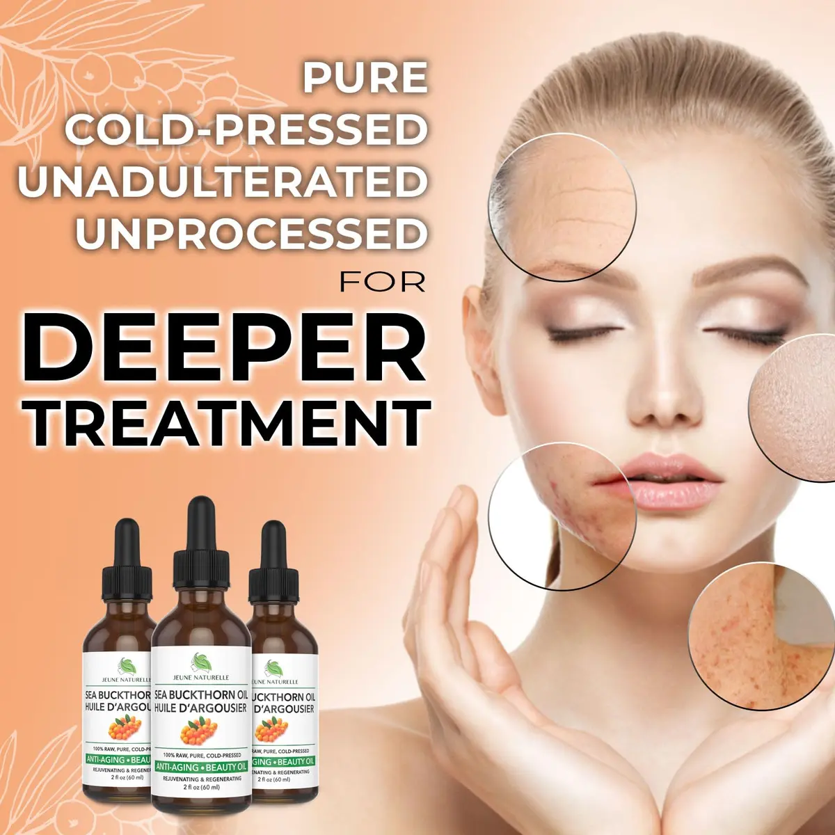 Jeune Naturelle Sea Buckthorn Oil 2 Fl Oz | Organic, Pure, Cold Pressed, Unrefined, Non-Comedogenic - view 4