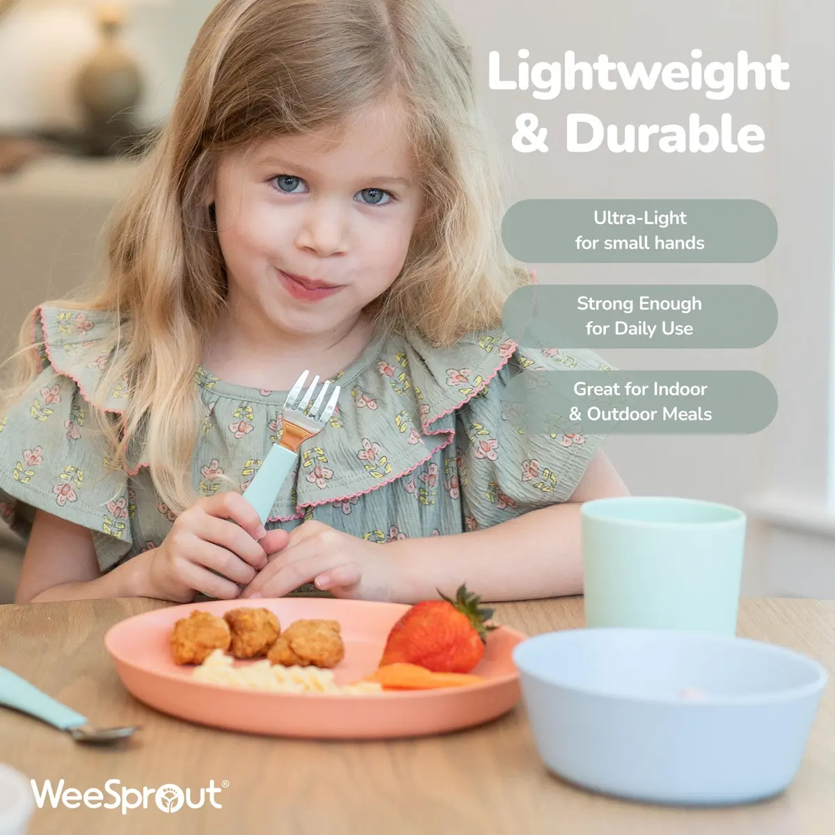 WeeSprout Bamboo Plates Set of 4 20.32cm (8 Inch) | Kid-Safe Dishware for Toddlers - view 4