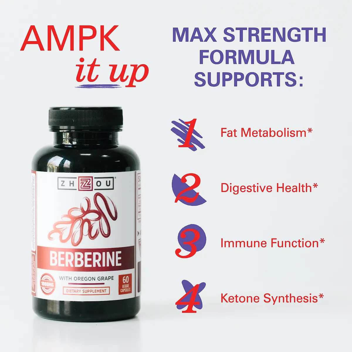 ZHOU Berberine with Oregon Grape | 1000mg Capsules for Gut & Metabolic Health (70-120 chars) - view 2