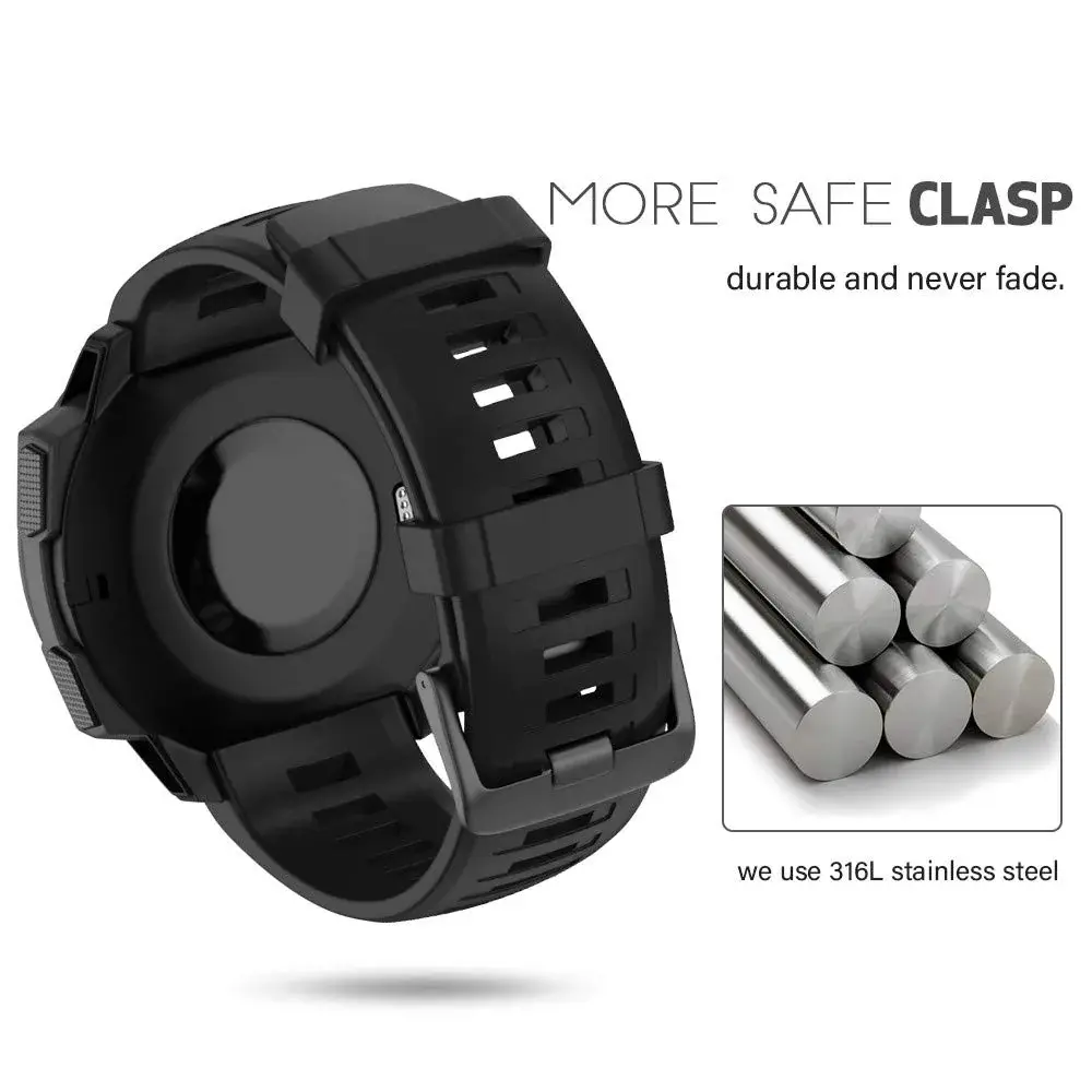 NotoCity Soft Silicone Watch Band for Garmin Instinct 2/Solar/Tactical 20mm Black | Durable & Comfortable Fit - view 3