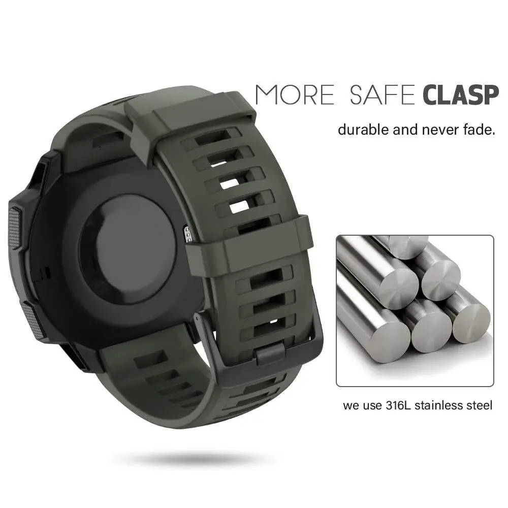 NotoCity Soft Silicone Watch Band for Garmin Instinct 2/Solar/Tactical 22mm (Army Green) | Durable & Water-Resistant - view 3