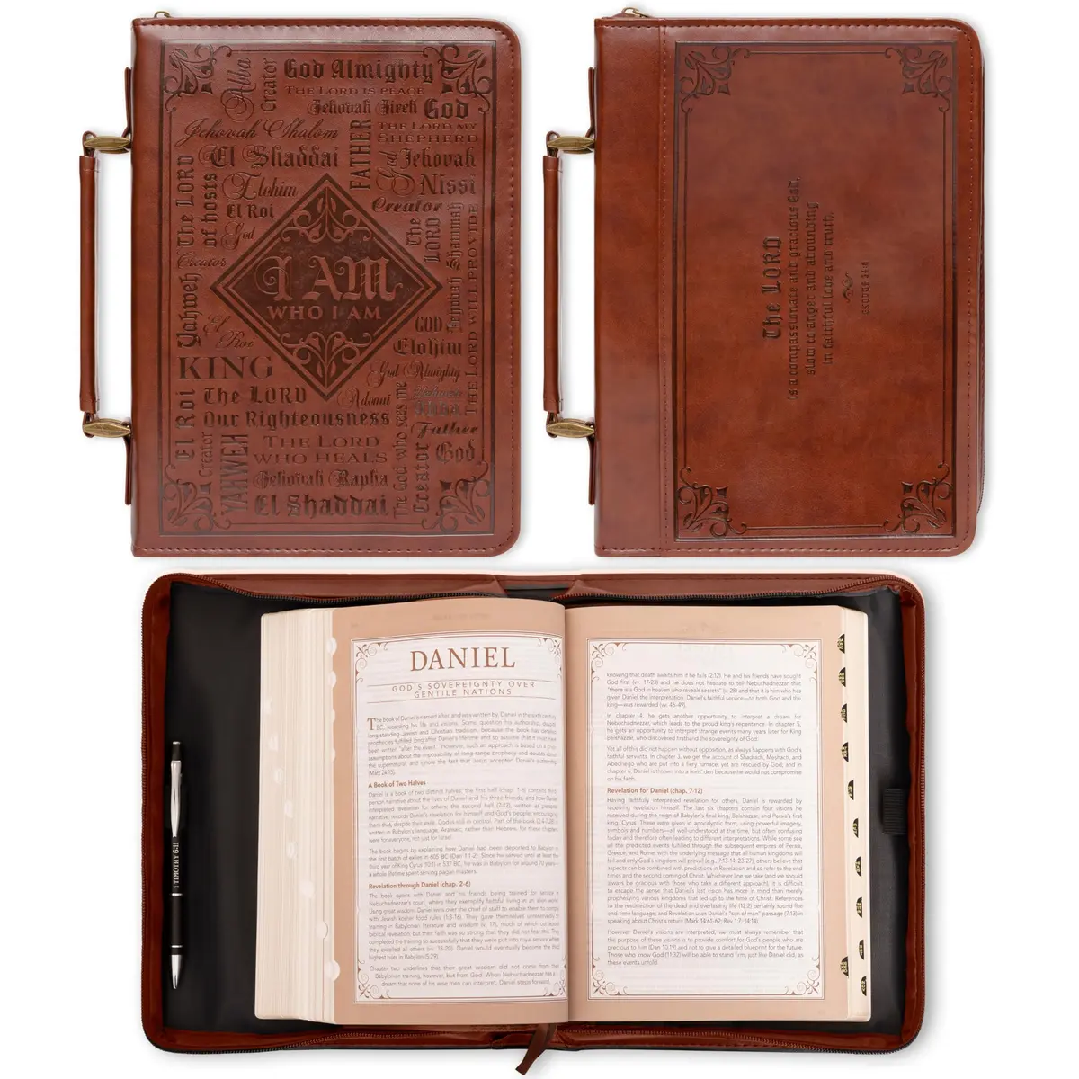 Christian Art Gifts Brown Faux Leather Bible Cover for Men: Names of God Large | Exodus 34:6 Scripture - view 2
