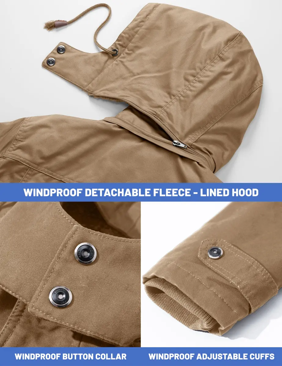 TACVASEN Men's Winter Jacket Fleece Lined Military Thick Coat Khaki L | Windproof & Warm - view 6