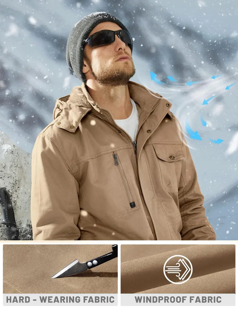 TACVASEN Men's Winter Jacket Fleece Lined Military Thick Coat Khaki XL | Windproof & Warm - view 5