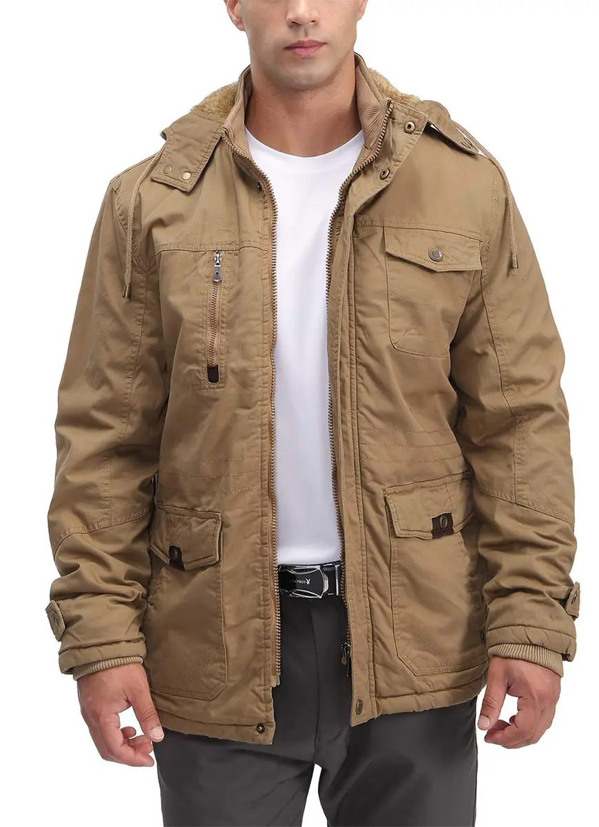 TACVASEN Men's Winter Jacket Fleece Lined Military Thick Coat Khaki XL | Windproof & Warm - view 2