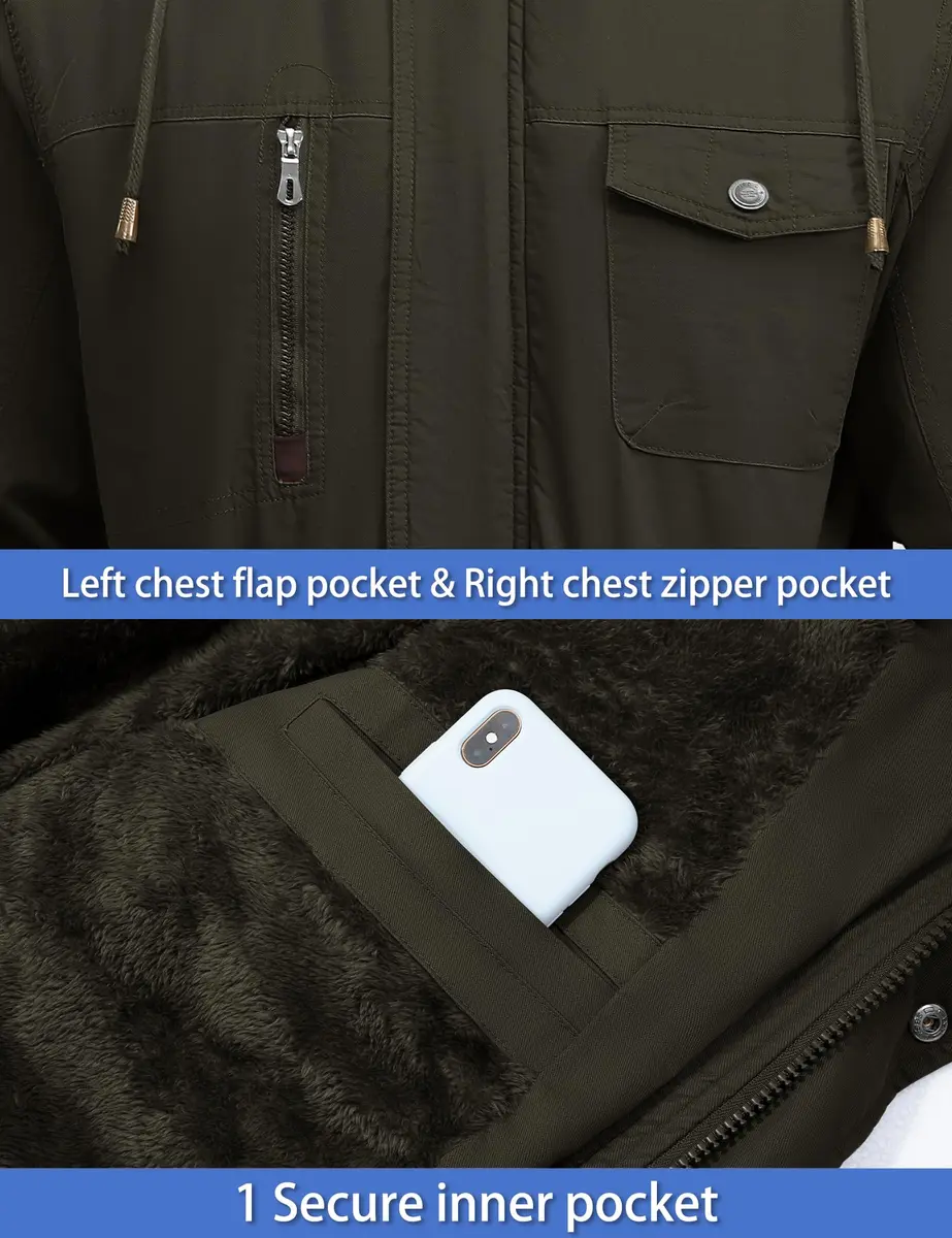 TACVASEN Men's Winter Jacket Fleece Lined Military Coat XL | Windproof & Warm - view 6