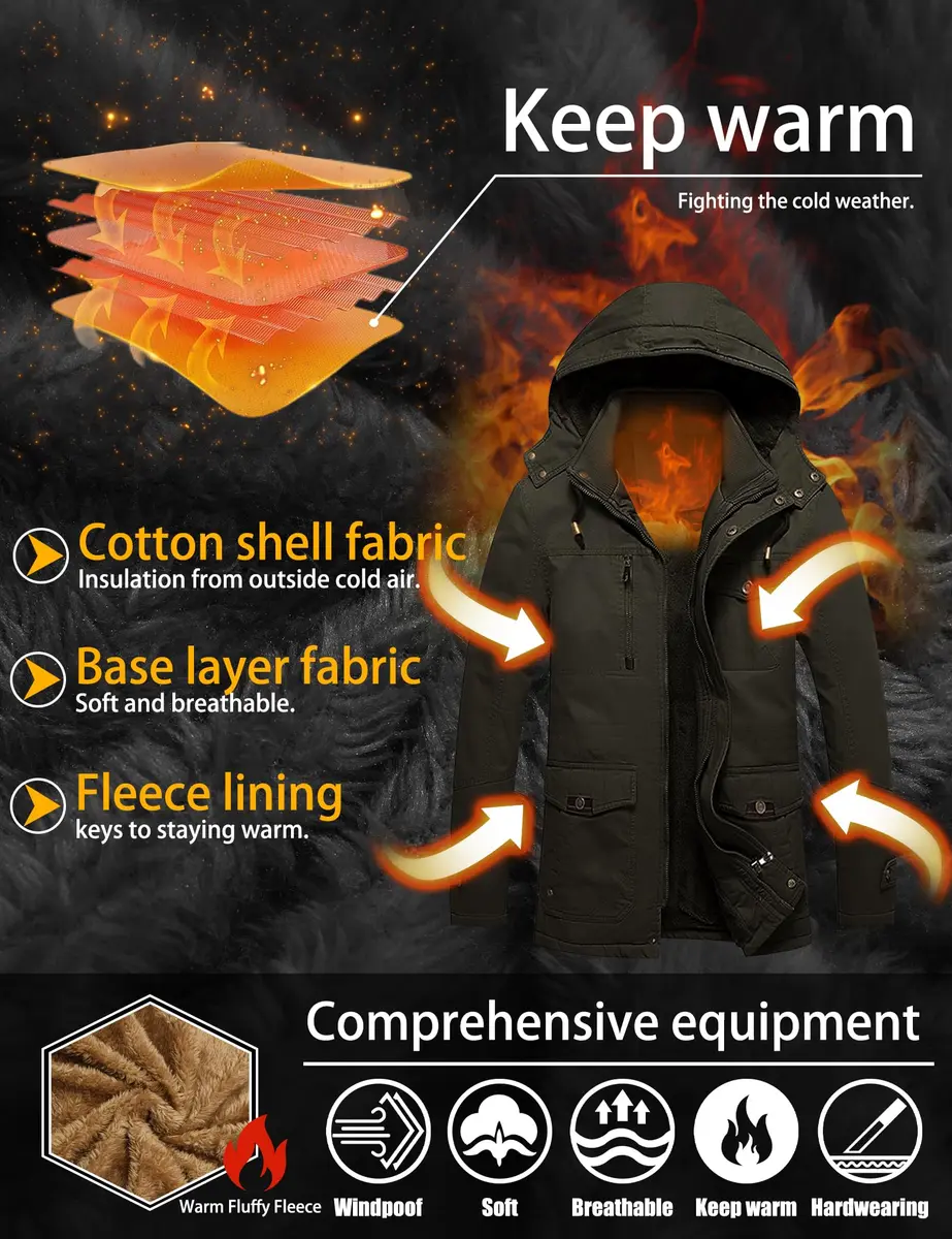 TACVASEN Men's Winter Jacket Fleece Lined Military Coat XL | Windproof & Warm - view 3