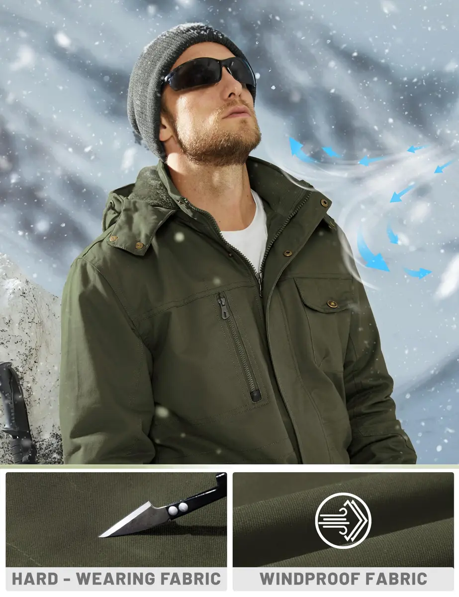 TACVASEN Men's Winter Jacket Fleece Lined Military Coat XL | Windproof & Warm - view 4
