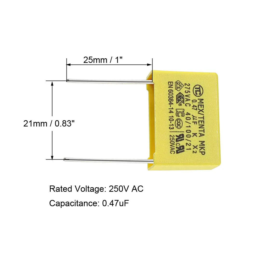 uxcell Polypropylene Film Safety Capacitors 0.47uF 250VAC X2 | Compact, Flame-Retardant, Long Service Life - view 3