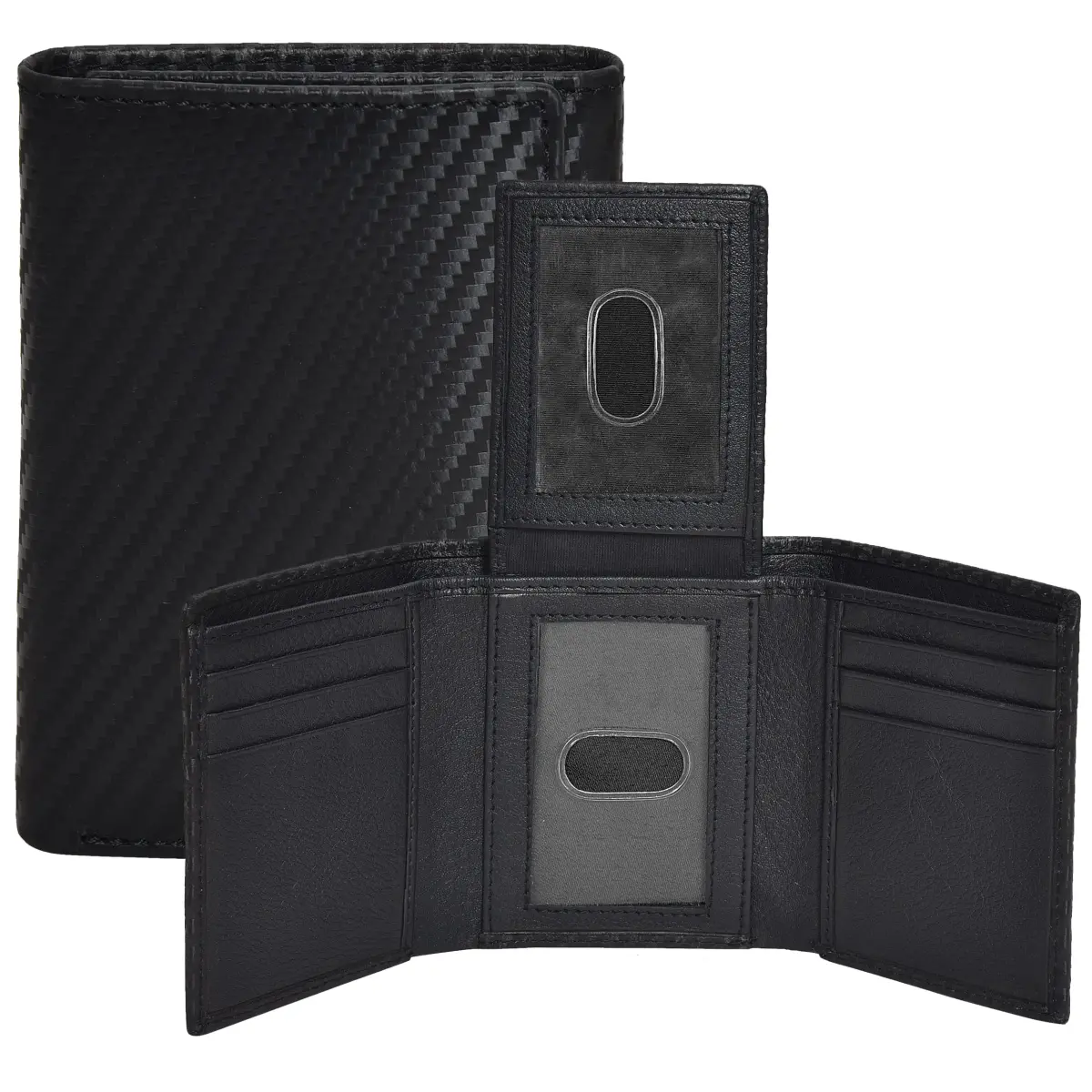 Oak Leathers Charcoal Trifold Wallet RFID Blocking Slim with ID Window - main product image