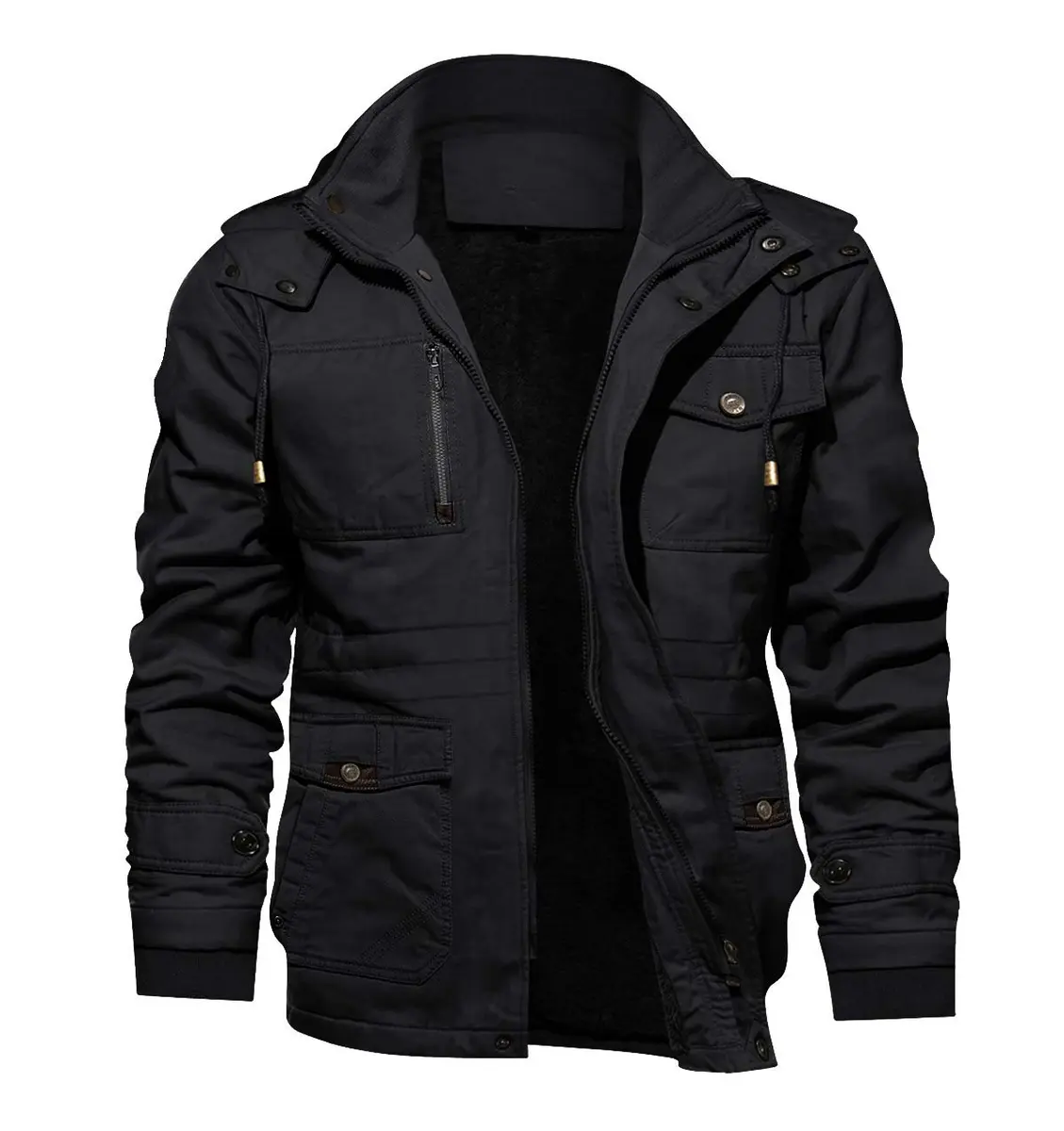 TACVASEN Men's Winter Jacket Fleece Lined Military Thick Coat Black Large | Warm, Windproof Outerwear - main product image