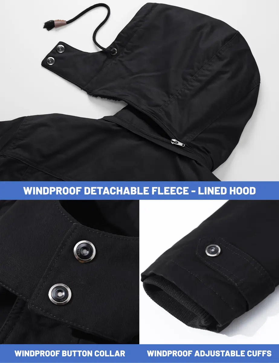 TACVASEN Men's Winter Jacket Fleece Lined Military Thick Coat Black Large | Warm, Windproof Outerwear - view 5