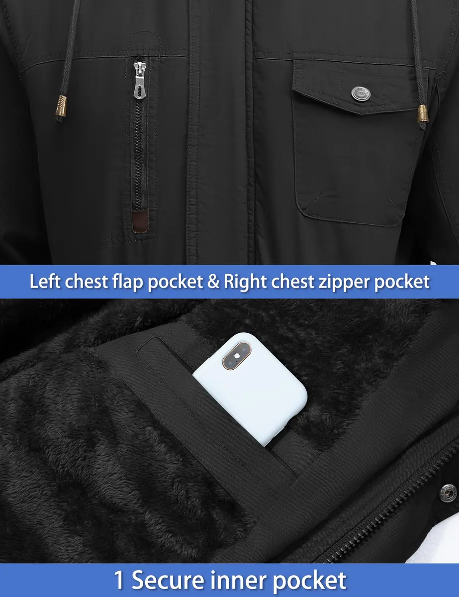 TACVASEN Men's Winter Jacket Fleece Lined Military Thick Coat Black Large | Warm, Windproof Outerwear - view 6
