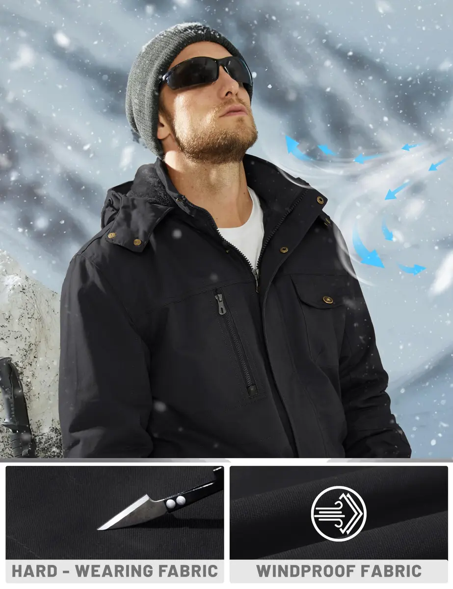 TACVASEN Men's Winter Jacket Fleece Lined Military Thick Coat Black Large | Warm, Windproof Outerwear - view 4