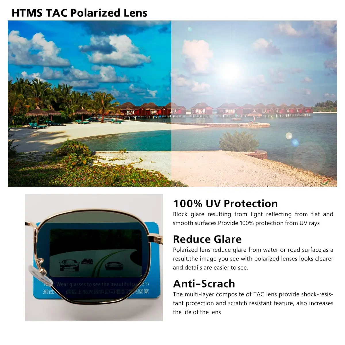 Htms Geometric Sunglasses Polarized UV400 Small Vintage Square Unisex - view 5