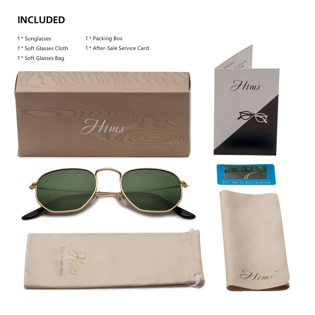 Htms Geometric Sunglasses Polarized UV400 Small Vintage Square Unisex - view 6
