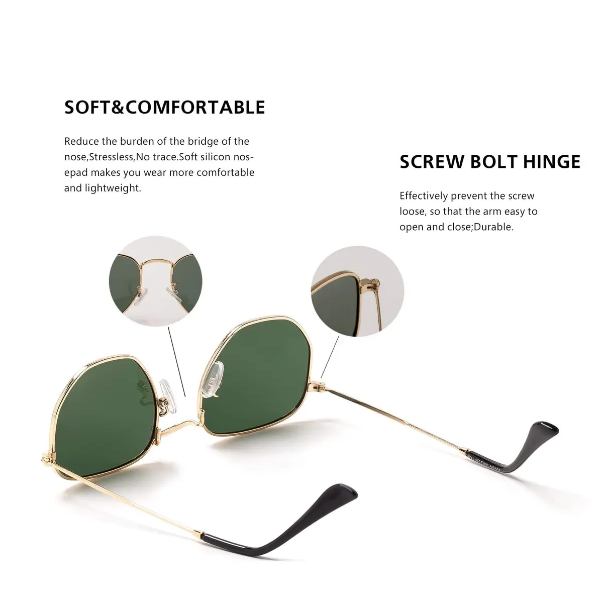 Htms Geometric Sunglasses Polarized UV400 Small Vintage Square Unisex - view 2