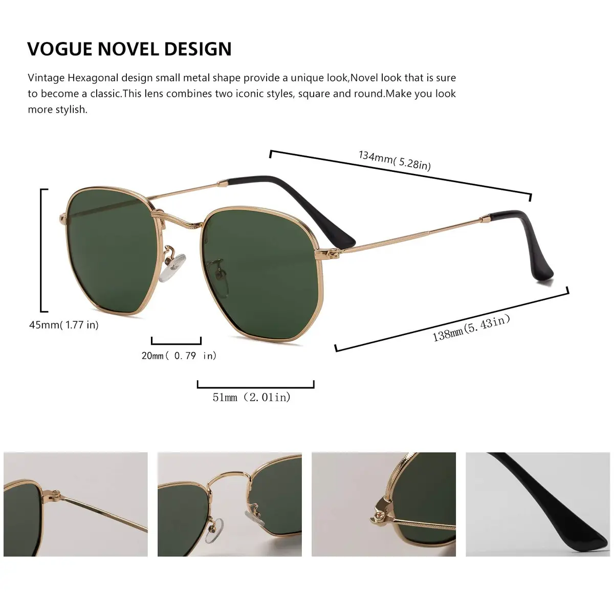Htms Geometric Sunglasses Polarized UV400 Small Vintage Square Unisex - view 3