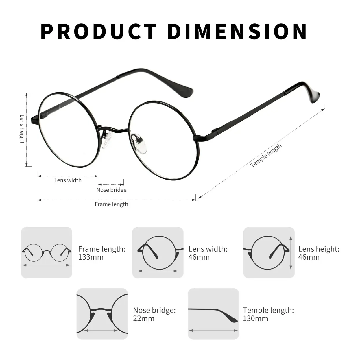Pro Acme Retro Round Clear Lens Glasses | 46mm (1.81") Lens Width - view 3