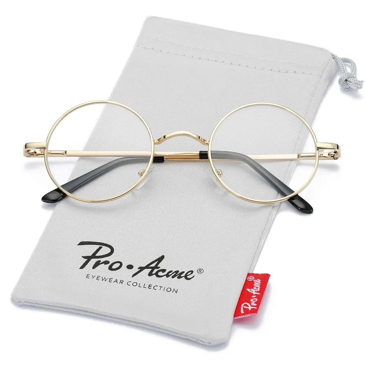 Pro Acme Retro Round Clear Lens Glasses with Metal Frame (Gold) | 46mm Lens Width - view 6