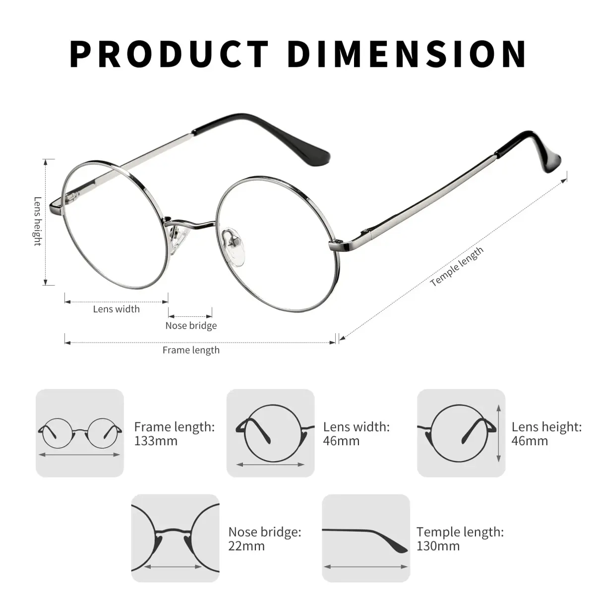 Pro Acme Retro Small Round Metal Frame Clear Lens Eyeglasses 46mm (1.81 inches) | Fashionable Non-Prescription Eyewear - view 3