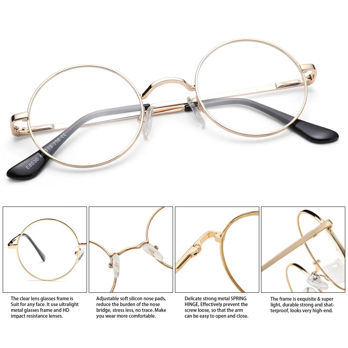 Pro Acme Retro Small Round Metal Frame Clear Lens Eyeglasses 46mm (1.81 inches) | Fashionable Non-Prescription Eyewear - view 4