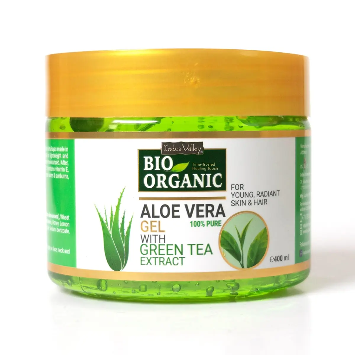 INDUS VALLEY Bio Organic Pure Aloe Vera Gel With Green Tea Extract 400ml (13.53 Fl Oz) | Soothes & Hydrates Skin - main product image
