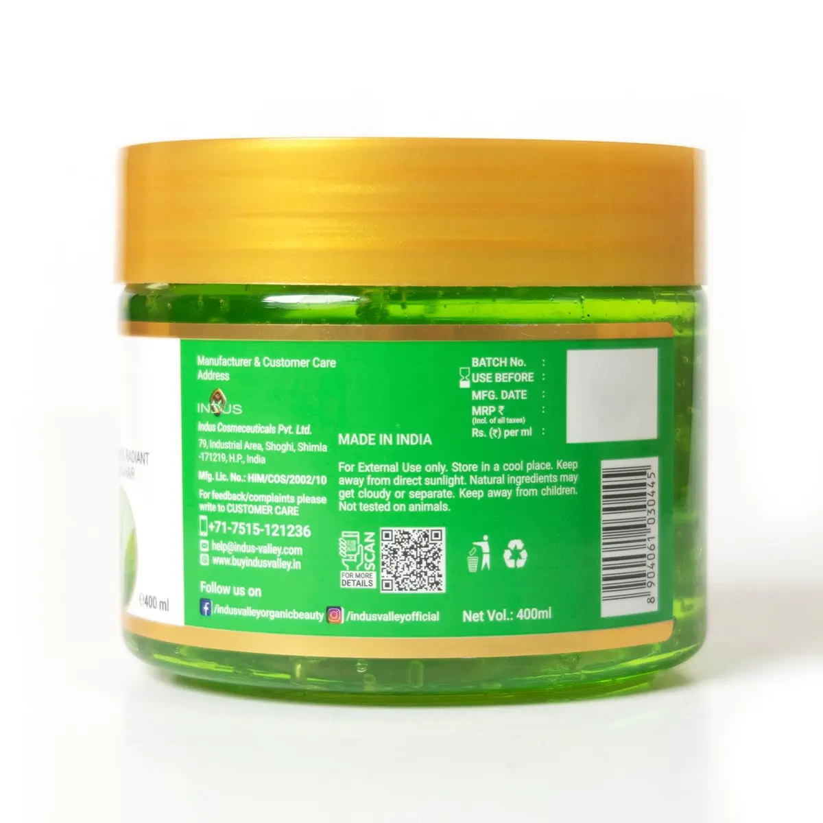 INDUS VALLEY Bio Organic Pure Aloe Vera Gel With Green Tea Extract 400ml (13.53 Fl Oz) | Soothes & Hydrates Skin - view 2