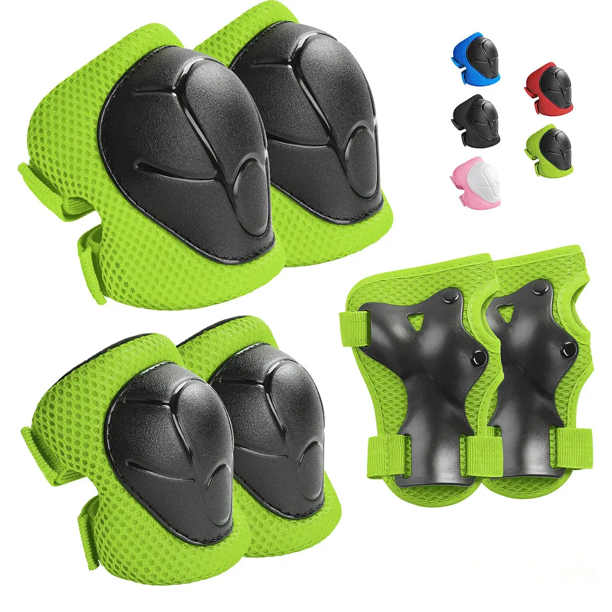 Wemfg Impact Protection Gear Set for Kids 3-8 Years | Knee, Elbow & Wrist Guards with Adjustable Straps (Green) - main product image