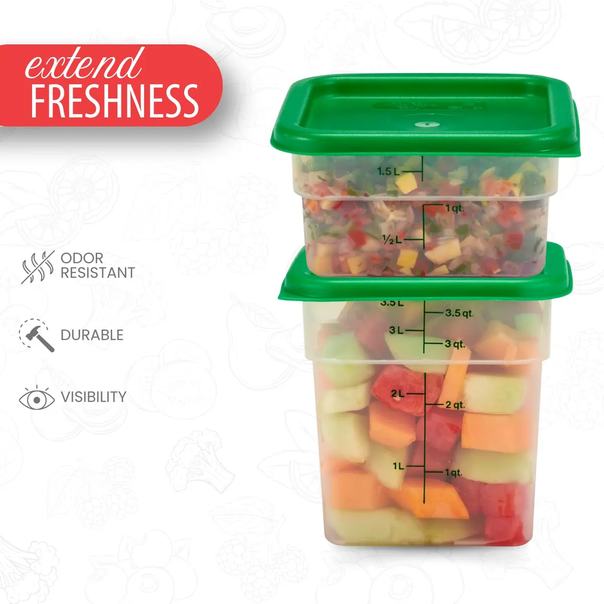 Cambro Classic Series Square Food Storage Container Set with Lids | 1.9L (2 QT) & 3.8L (4 QT) | Commercial Grade - view 4