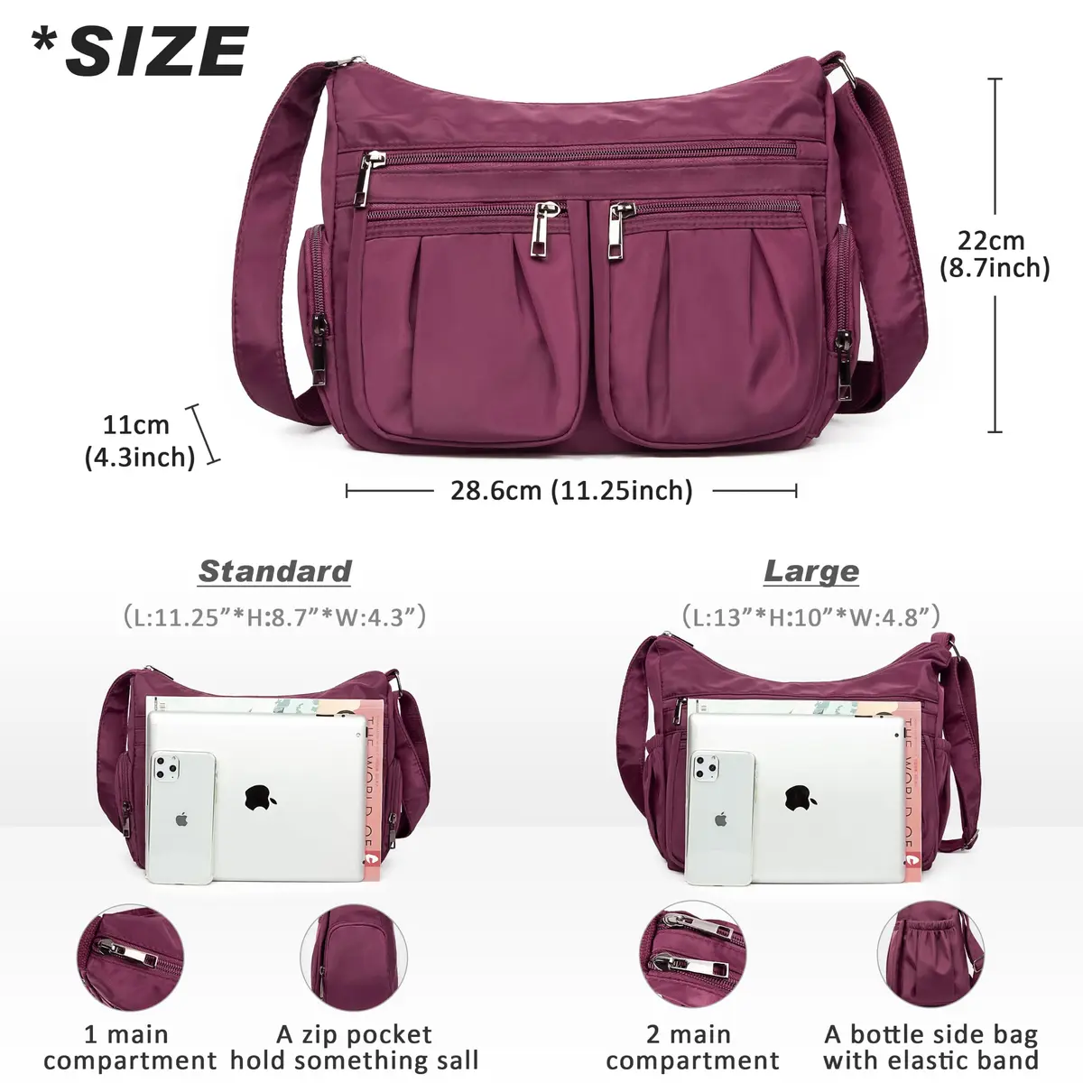 VOLGANIK ROCK Red Nylon Crossbody Handbag | Lightweight Waterproof Travel Bag for Women - view 3